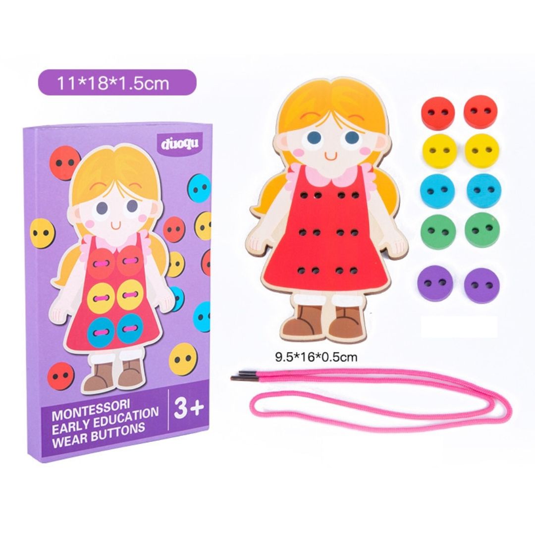 Montessori Early Education Wear Buttons (Singles) - Girl (brand new wooden educational toy boxed set, box with dents and folds)