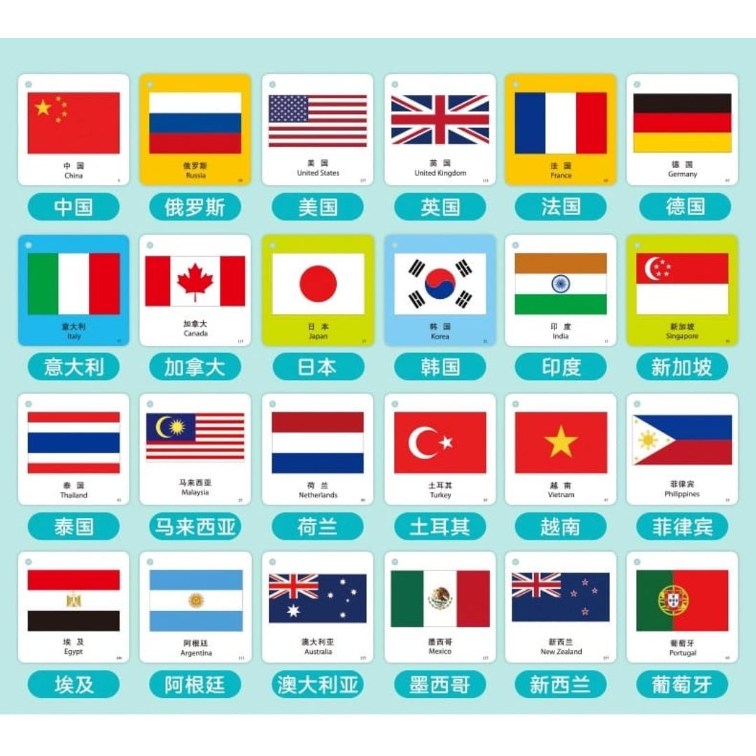 World Flags Flashcards for Kids | 160-Piece Educational Flag Cards | Early Learning Geography Set (Chinese text, brand new)