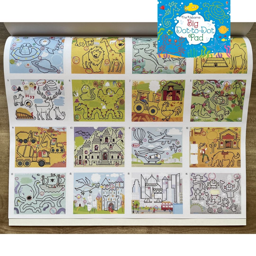 The Usborne Big DOT-TO-DOT / MAZE / PUZZLE Pad (SINGLES, brand new softcover, JUMBO tear-off activity pads) - Book cover with SLIGHT FOLDS