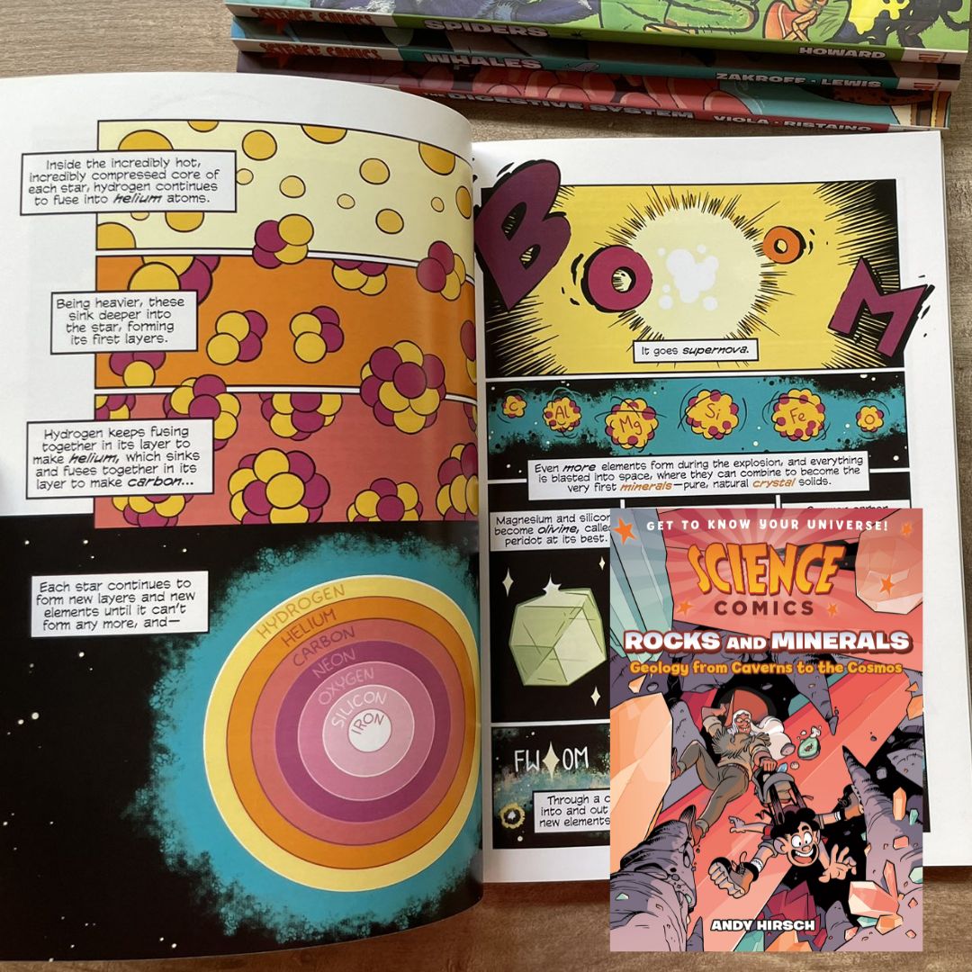 Science Comics (6 books, softcover, no box) (Rocks and Minerals / Spiders / The Digestive System / Whales / Bridges / Birds of Prey)