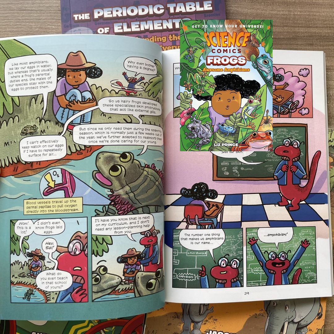 Science Comics (4 books, softcover, no box) (Electricity / Elephants / Frogs / The Periodic Table of Elements)