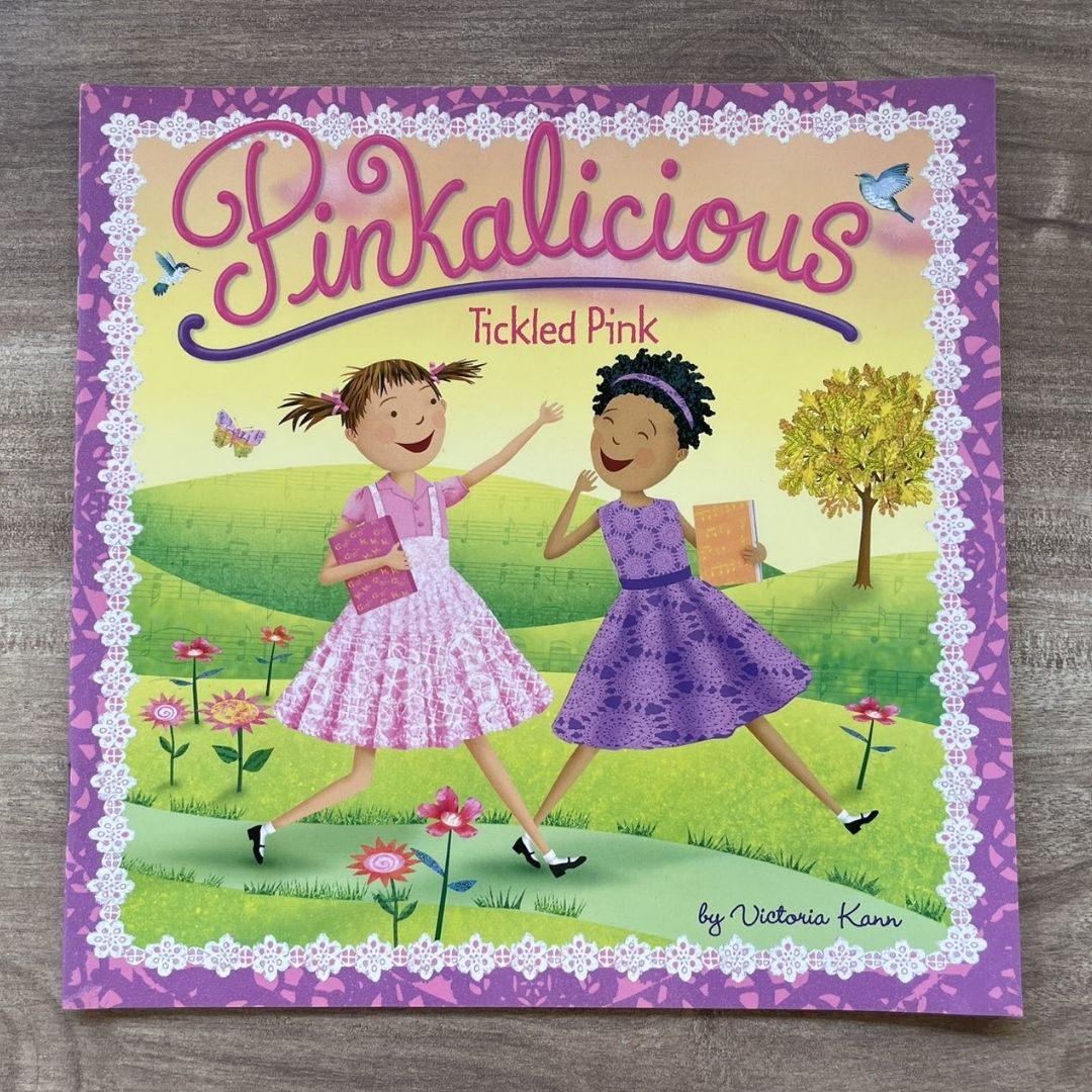 Pinkalicious 4-Book English Story Set (Crazy Hair Day / Tickled Pink / New Teacher / Pink Drink) brand new softcover, no box, with SLIGHT FOLDS