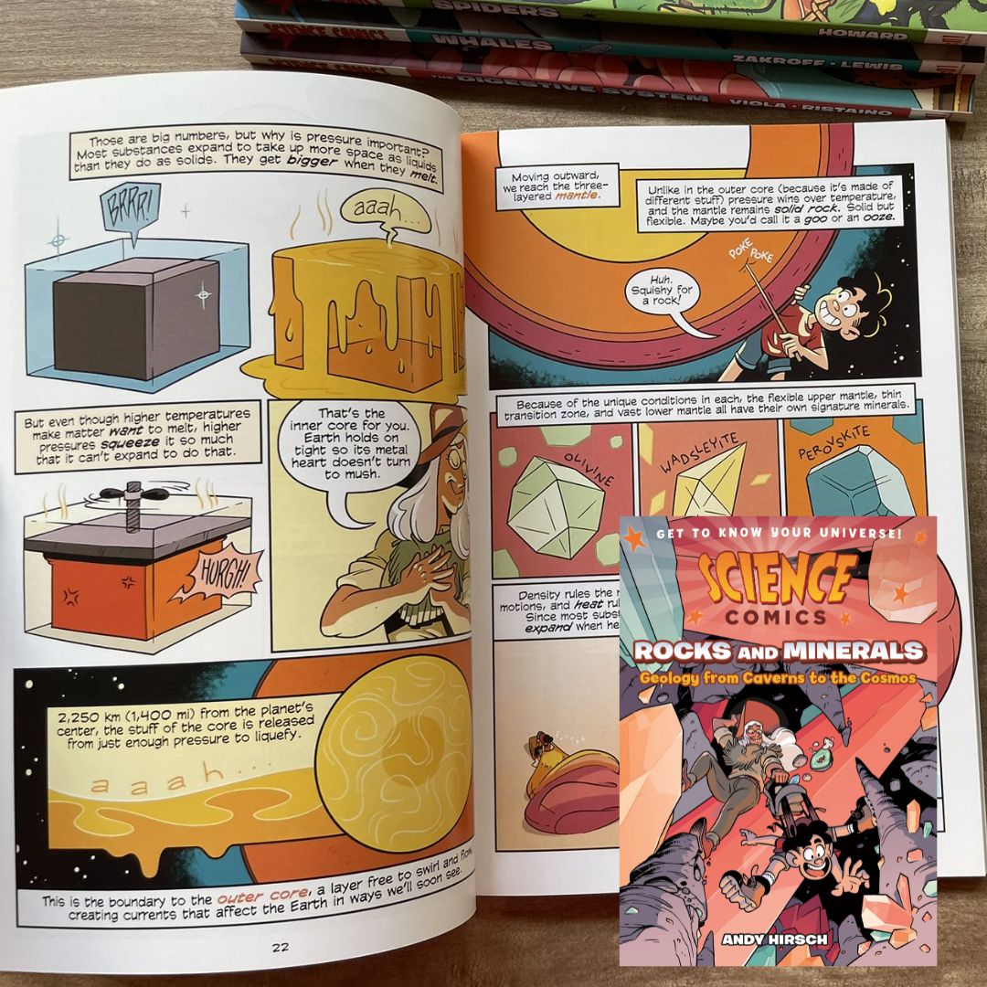 Science Comics (6 books, softcover, no box) (Rocks and Minerals / Spiders / The Digestive System / Whales / Bridges / Birds of Prey)