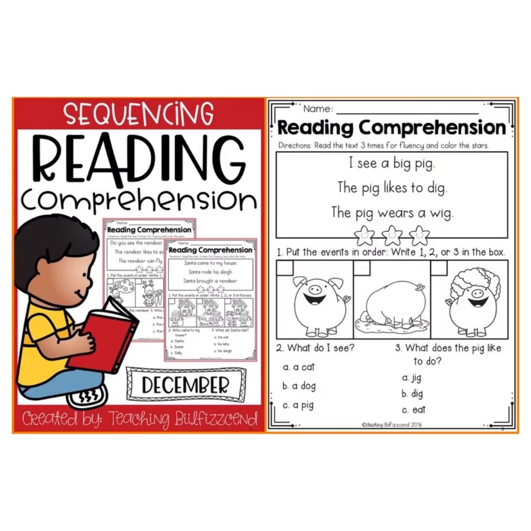 Sequencing Reading Comprehension Workbook | Phonics Reading Practice | Spiral Bound | Primary Students (SINGLES)