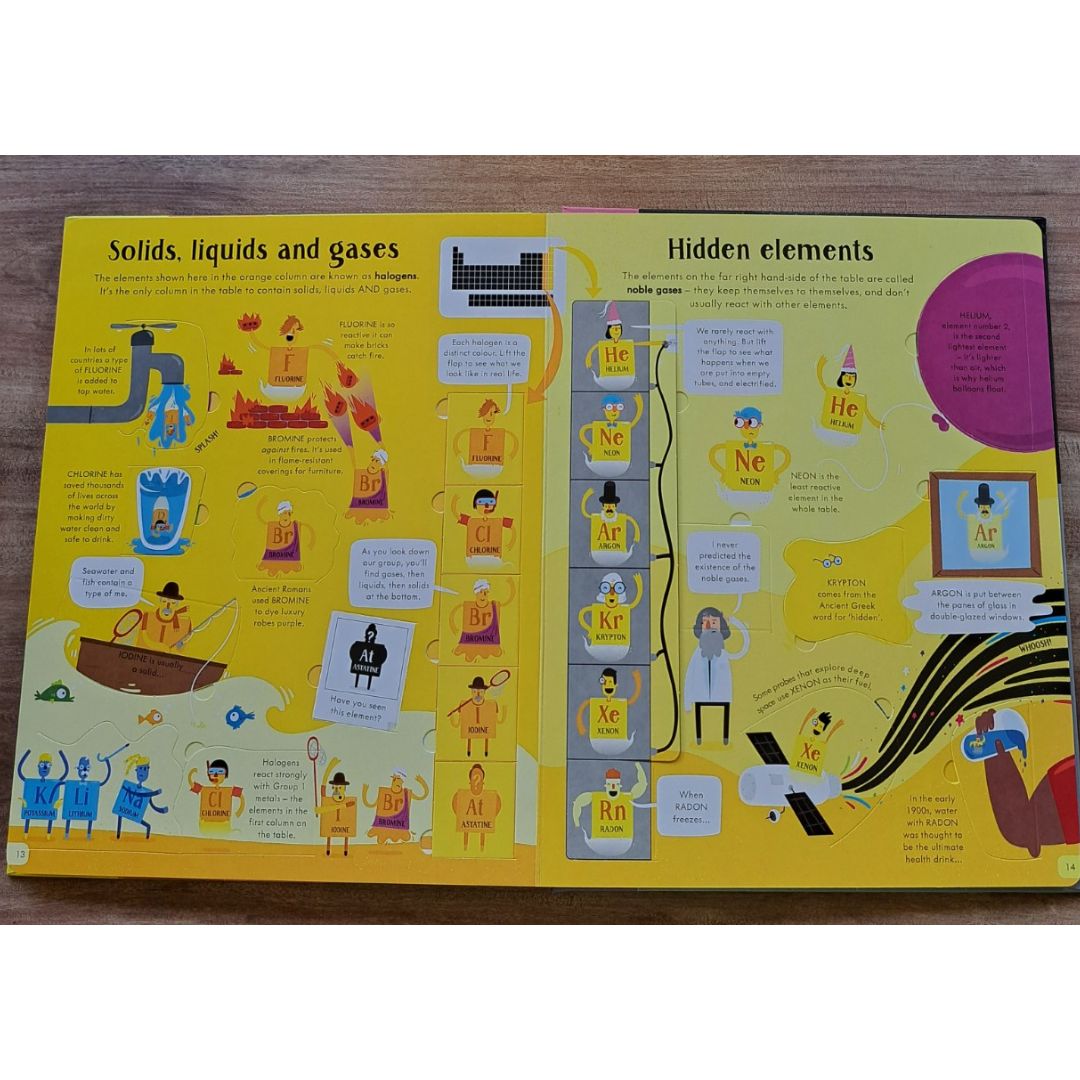 Usborne Lift-the-flap PERIODIC TABLE (brand new board book) - slight dents on book cover
