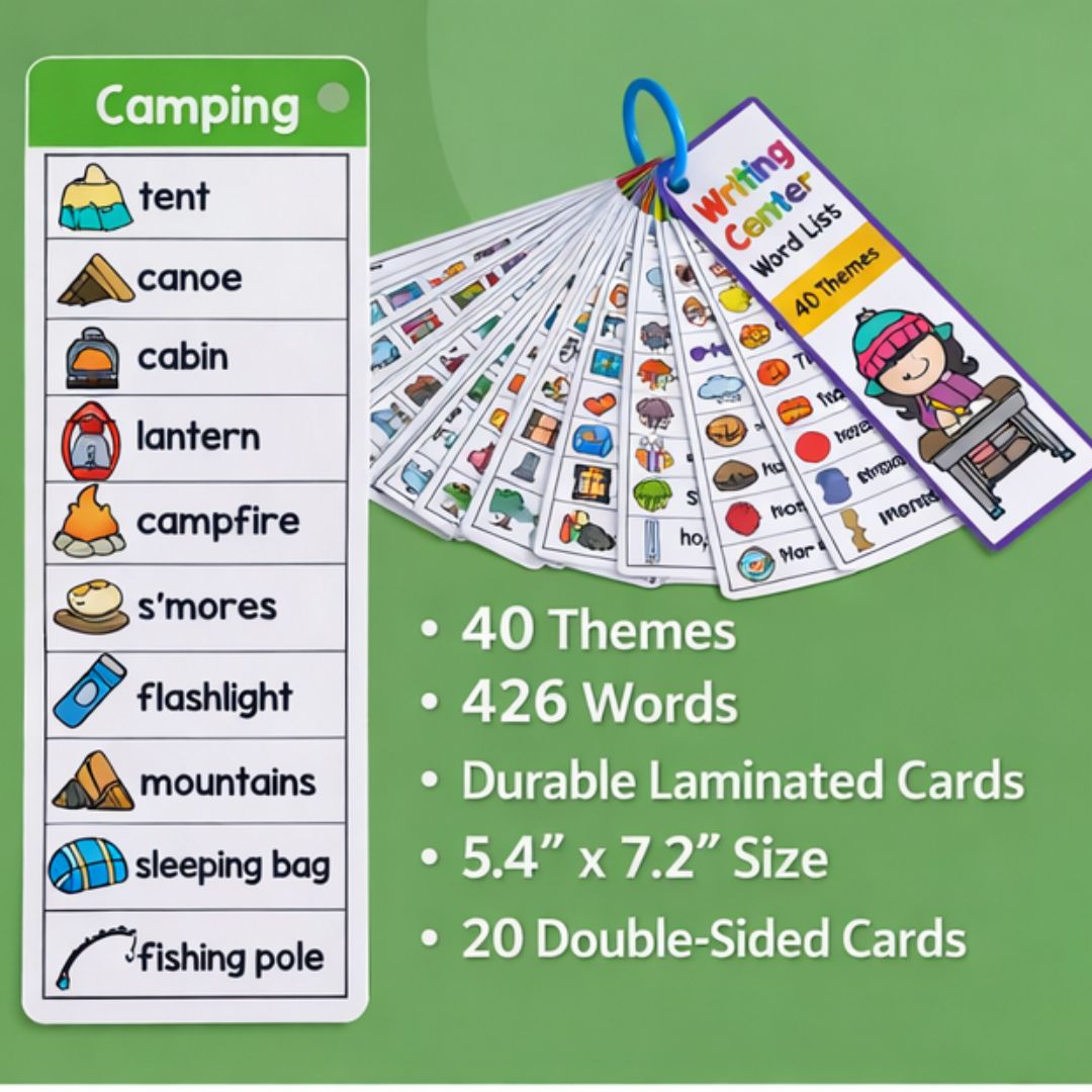 English Themed Vocabulary Flashcards Set | 20 Double-Sided Cards | Beginner Word Learning & Writing Prompt Cards l Writing Center Word Lists (40 Themes / 426 Words in a set) brand new, no box