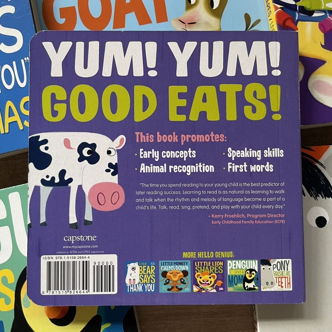Hello Genius BOARD BOOKS (SINGLES) Little Dinos Don't Push / Just Breathe Bear / Little Lion Shares etc (book covers with SLIGHT DENTS)