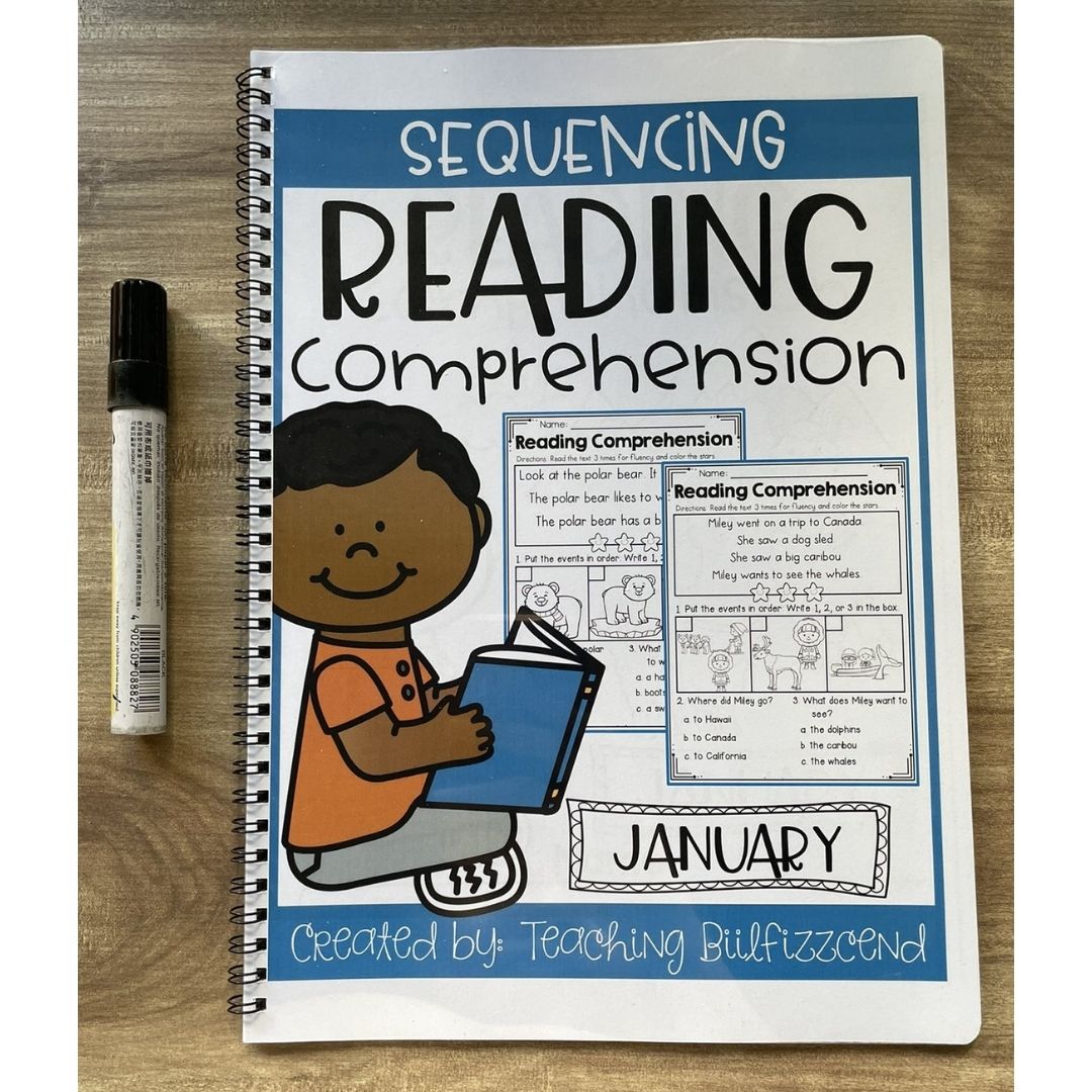 Sequencing Reading Comprehension Workbook | Phonics Reading Practice | Spiral Bound | Primary Students (SINGLES)