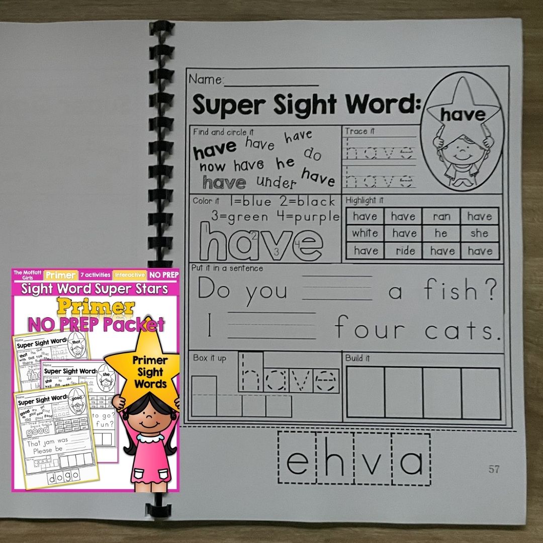 Sight Word Super Stars Reading Fluency Worksheet for Kids Pre-Primer to 3rd Grade (SINGLES)