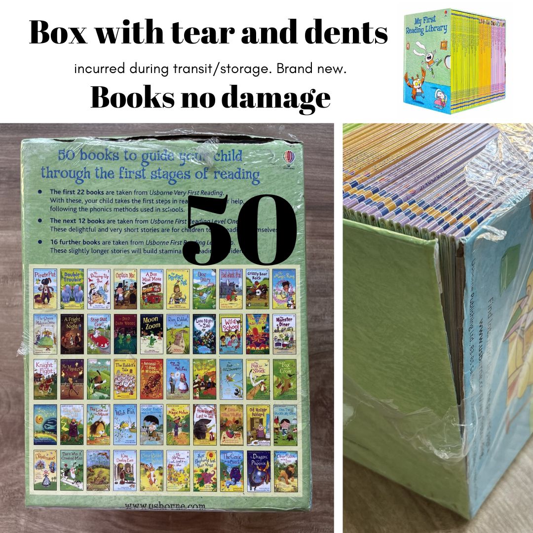 Usborne My First Reading Library 50 books Level 1 (green box) BOX with TEAR and DENTS, books no damage