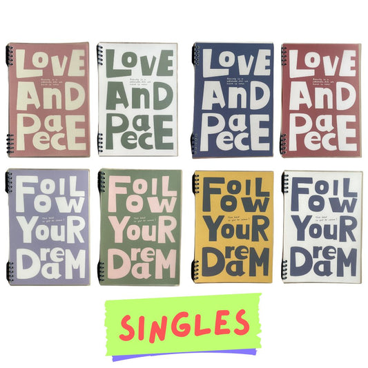 Lined Spiral Notebook (SINGLES / sold per piece) Love and Peace / Follow Your Dream cover designs