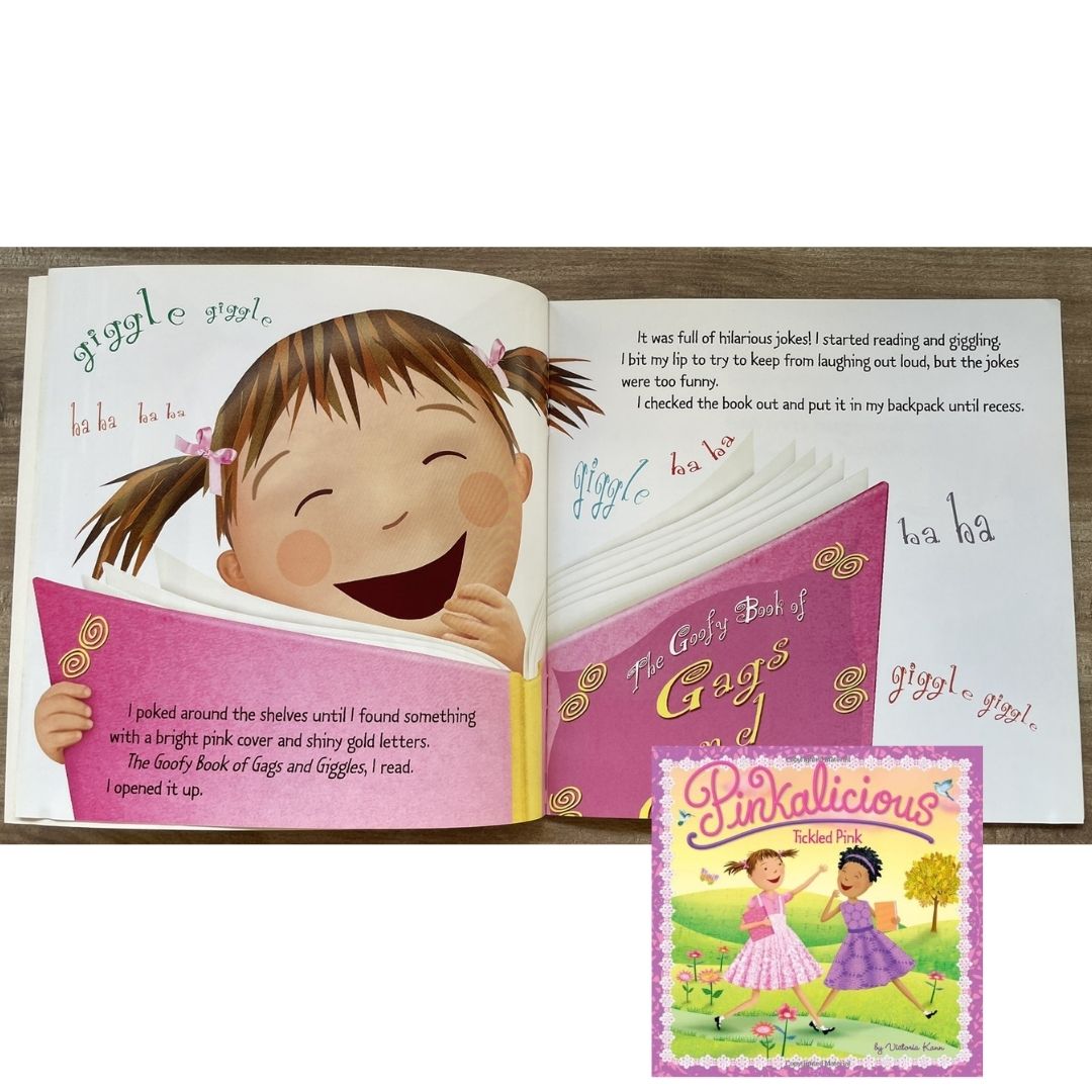 Pinkalicious 4-Book English Story Set (Crazy Hair Day / Tickled Pink / New Teacher / Pink Drink) brand new softcover, no box, with SLIGHT FOLDS