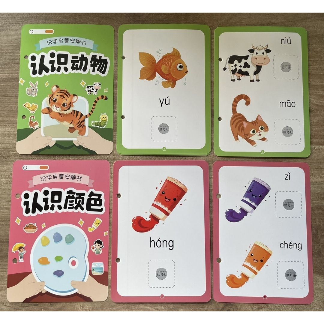 Chinese Quiet / Busy Book (4 pcs. ringbound busy books in 1 set) Numbers, Colors, Family, Animals, Food, Body, Action, Nature