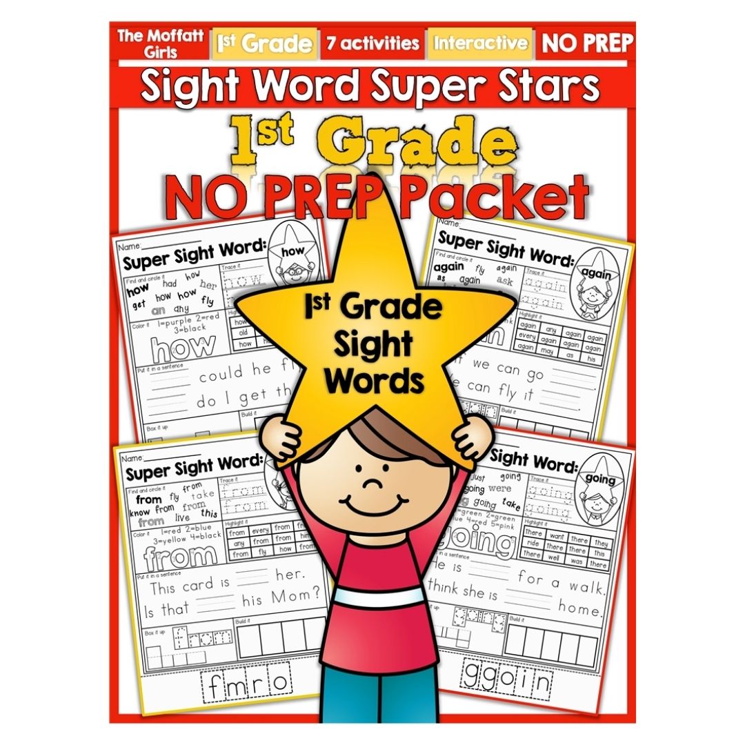 Sight Word Super Stars Reading Fluency Worksheet for Kids Pre-Primer to 3rd Grade (SINGLES)