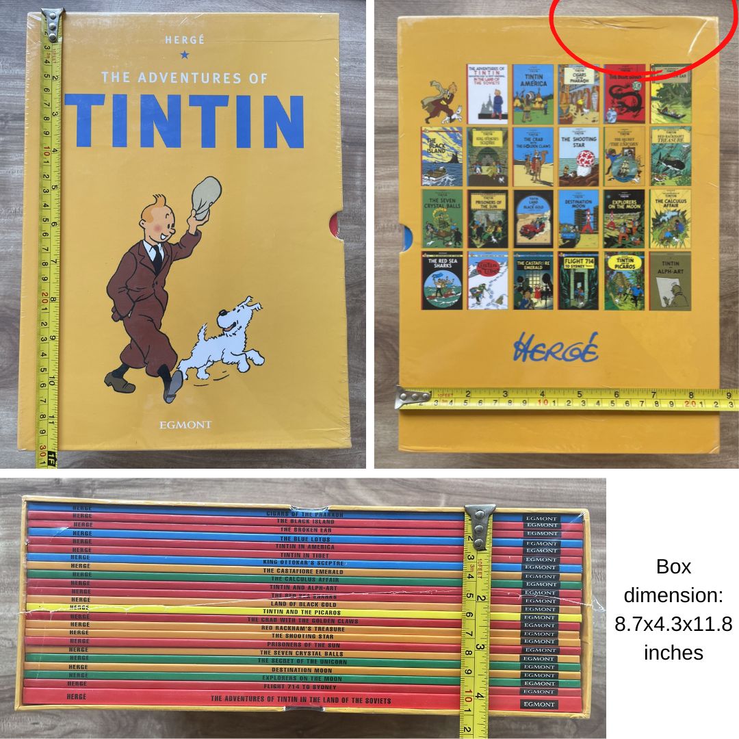 The Adventures of Tintin, 23 brand new softcover books, box set (BOX with slight DENTS, books no damage.)