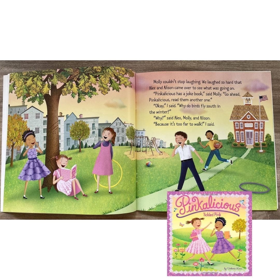 Pinkalicious 4-Book English Story Set (Crazy Hair Day / Tickled Pink / New Teacher / Pink Drink) brand new softcover, no box, with SLIGHT FOLDS