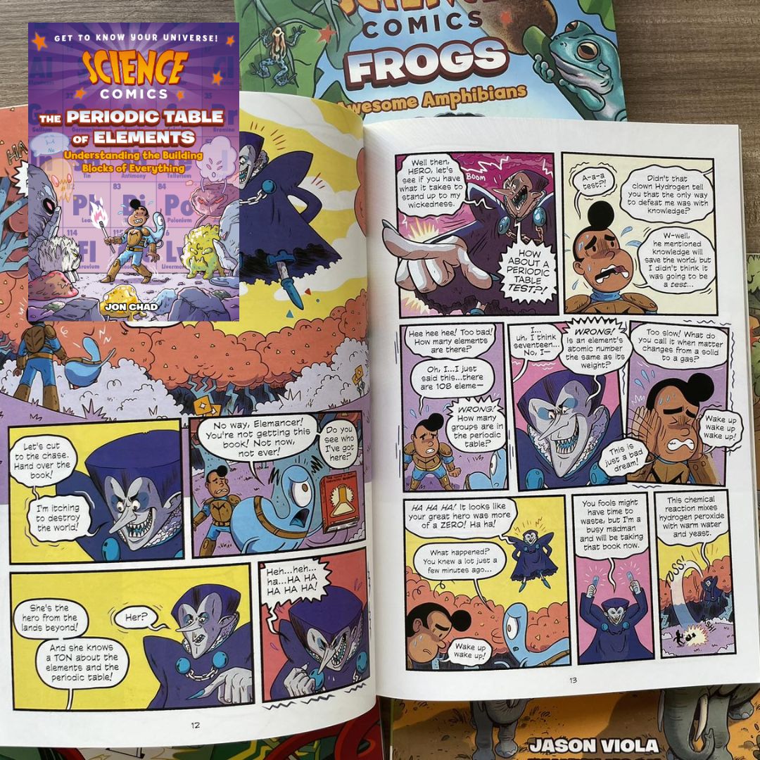 Science Comics (4 books, softcover, no box) (Electricity / Elephants / Frogs / The Periodic Table of Elements)