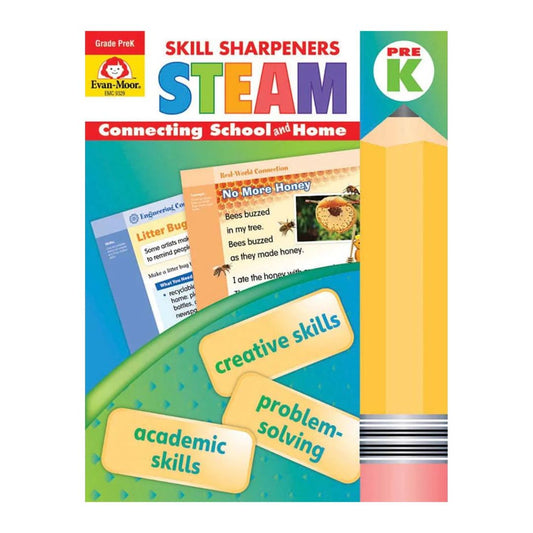 Evan Moor Skill Sharpener Workbook: STEAM (PRE-Kinder) brand new softcover, with SLIGHT FOLDS