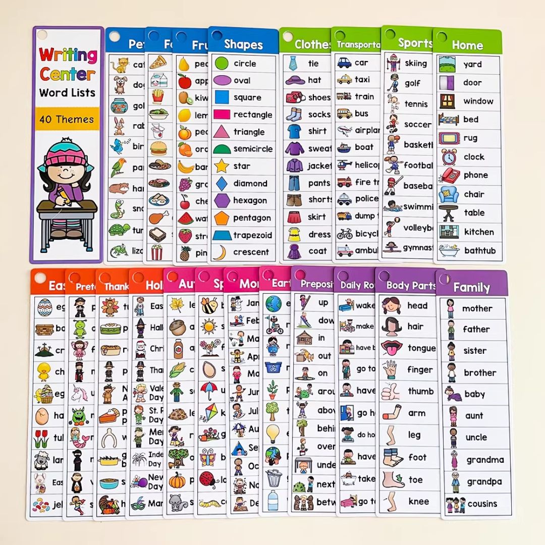 English Themed Vocabulary Flashcards Set | 20 Double-Sided Cards | Beginner Word Learning & Writing Prompt Cards l Writing Center Word Lists (40 Themes / 426 Words in a set) brand new, no box