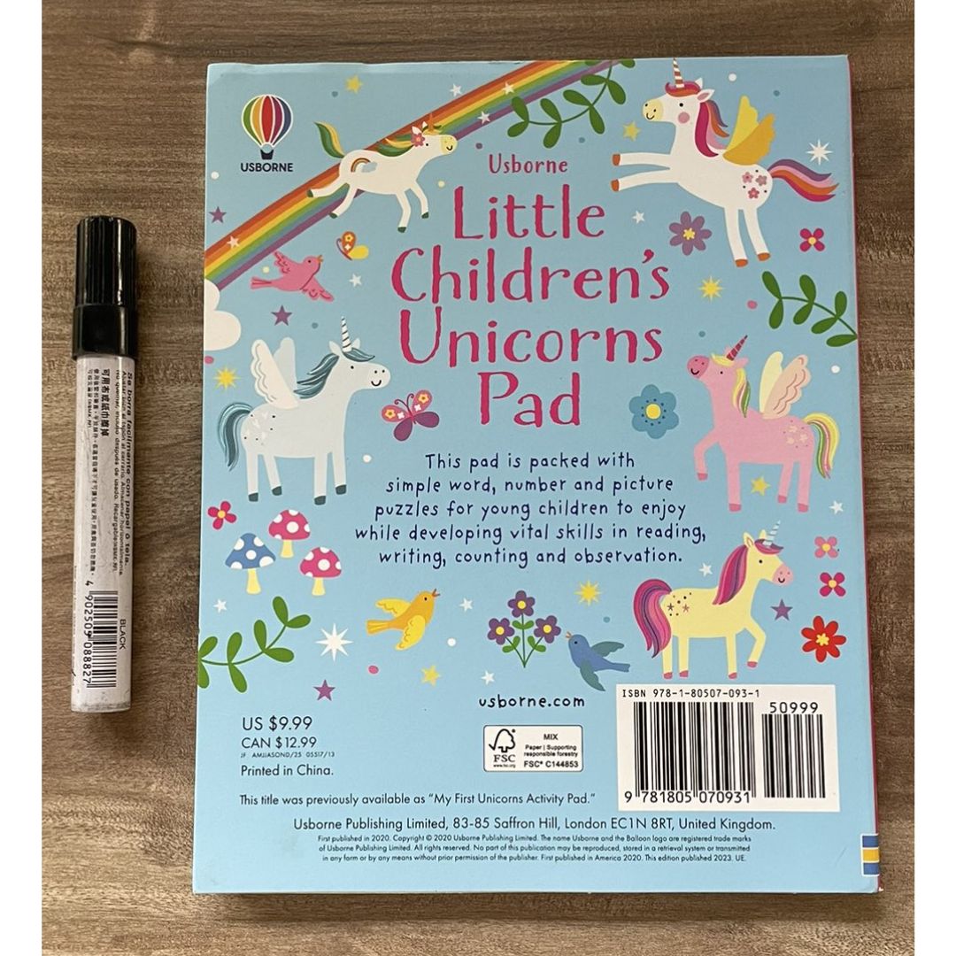 Usborne Little Children's TRAVEL / UNICORNS / PUZZLE Pad (SINGLES) Brand new softcover - with SLIGHT DENTS on book cover