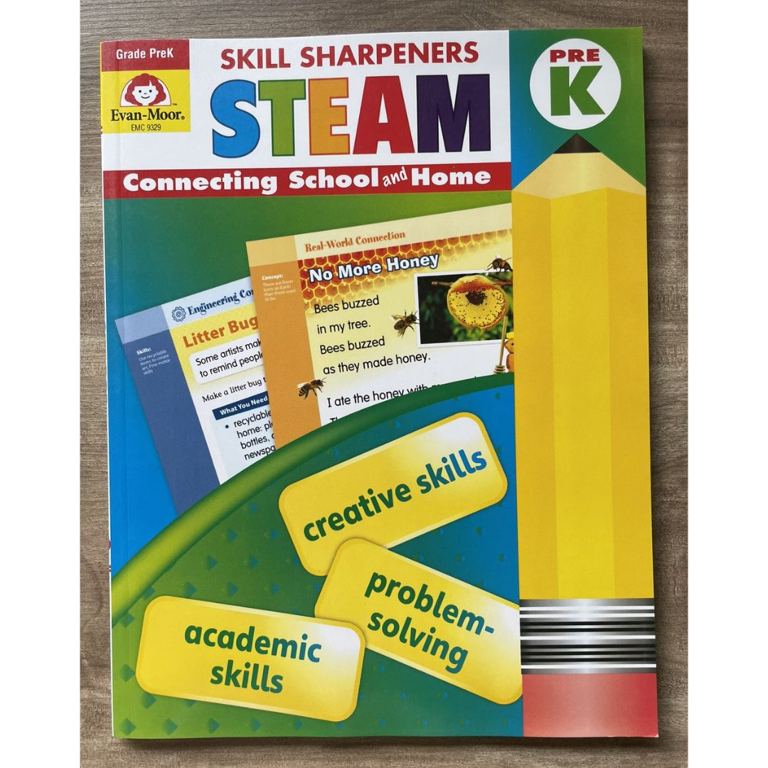 Evan Moor Skill Sharpener Workbook: STEAM (PRE-Kinder) brand new softcover, with SLIGHT FOLDS