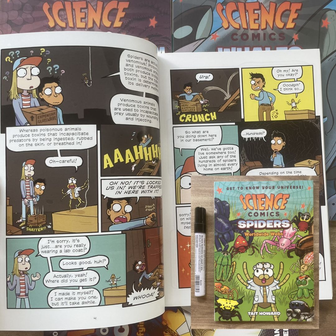 Science Comics (6 books, softcover, no box) (Rocks and Minerals / Spiders / The Digestive System / Whales / Bridges / Birds of Prey)