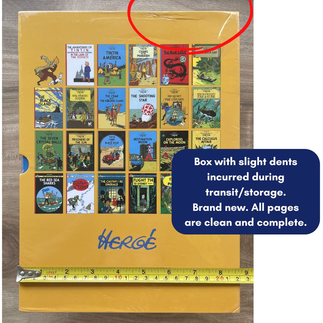 The Adventures of Tintin, 23 brand new softcover books, box set (BOX with slight DENTS, books no damage.)