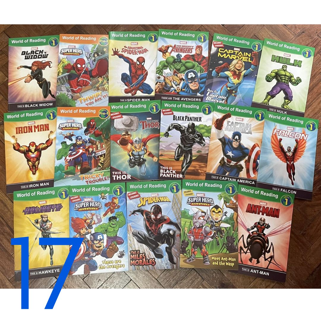 [With damage on some book pages, pls. see photos] World of Reading AVENGERS (17 books) (brand new softcover, no box) - Thor Iron Man Spiderman Hulk Captain America etc