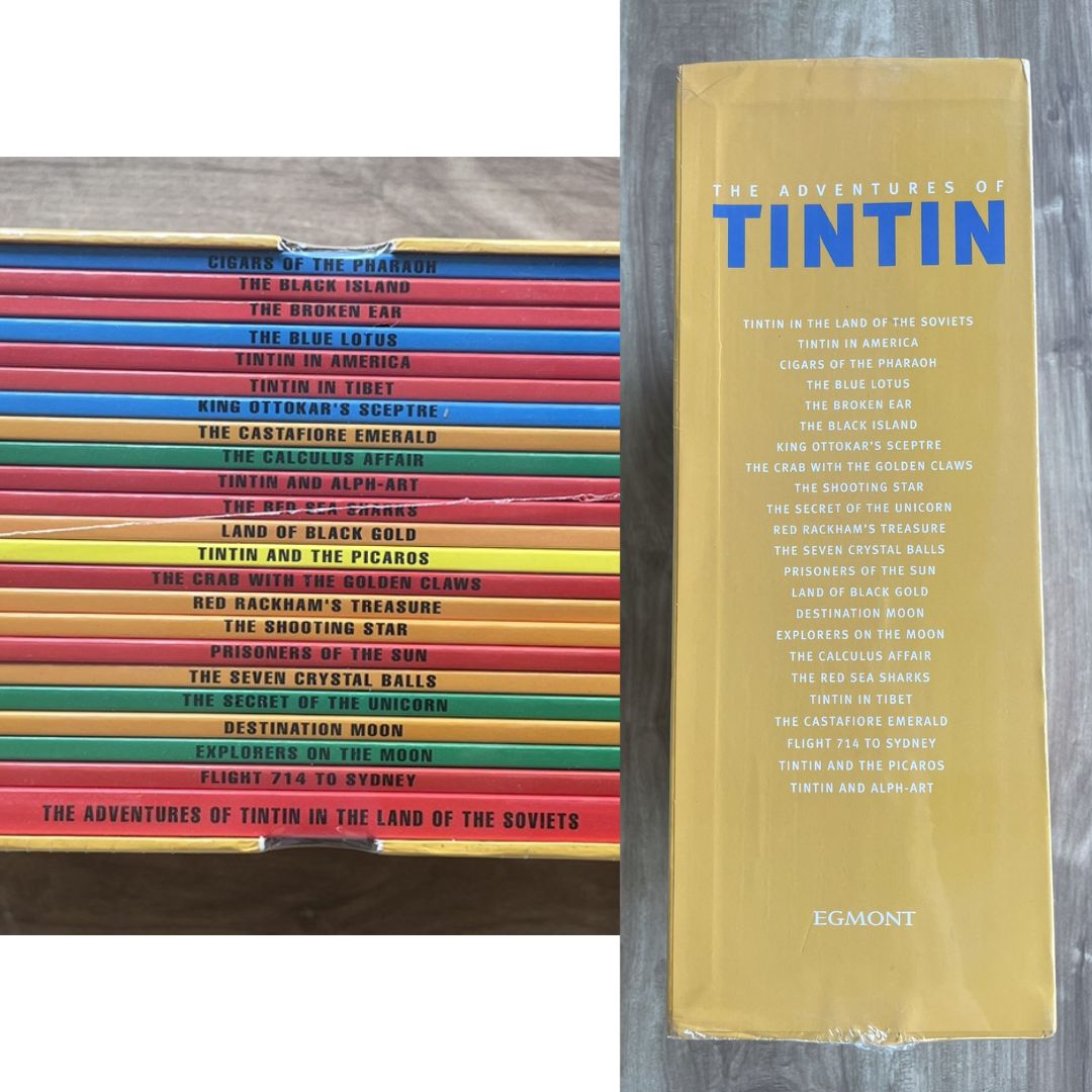 The Adventures of Tintin, 23 brand new softcover books, box set (BOX with slight DENTS, books no damage.)