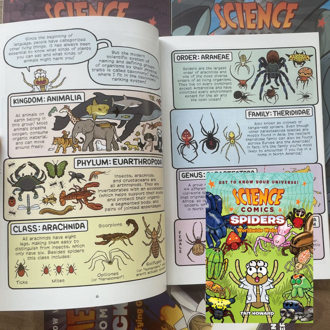 Science Comics (6 books, softcover, no box) (Rocks and Minerals / Spiders / The Digestive System / Whales / Bridges / Birds of Prey)