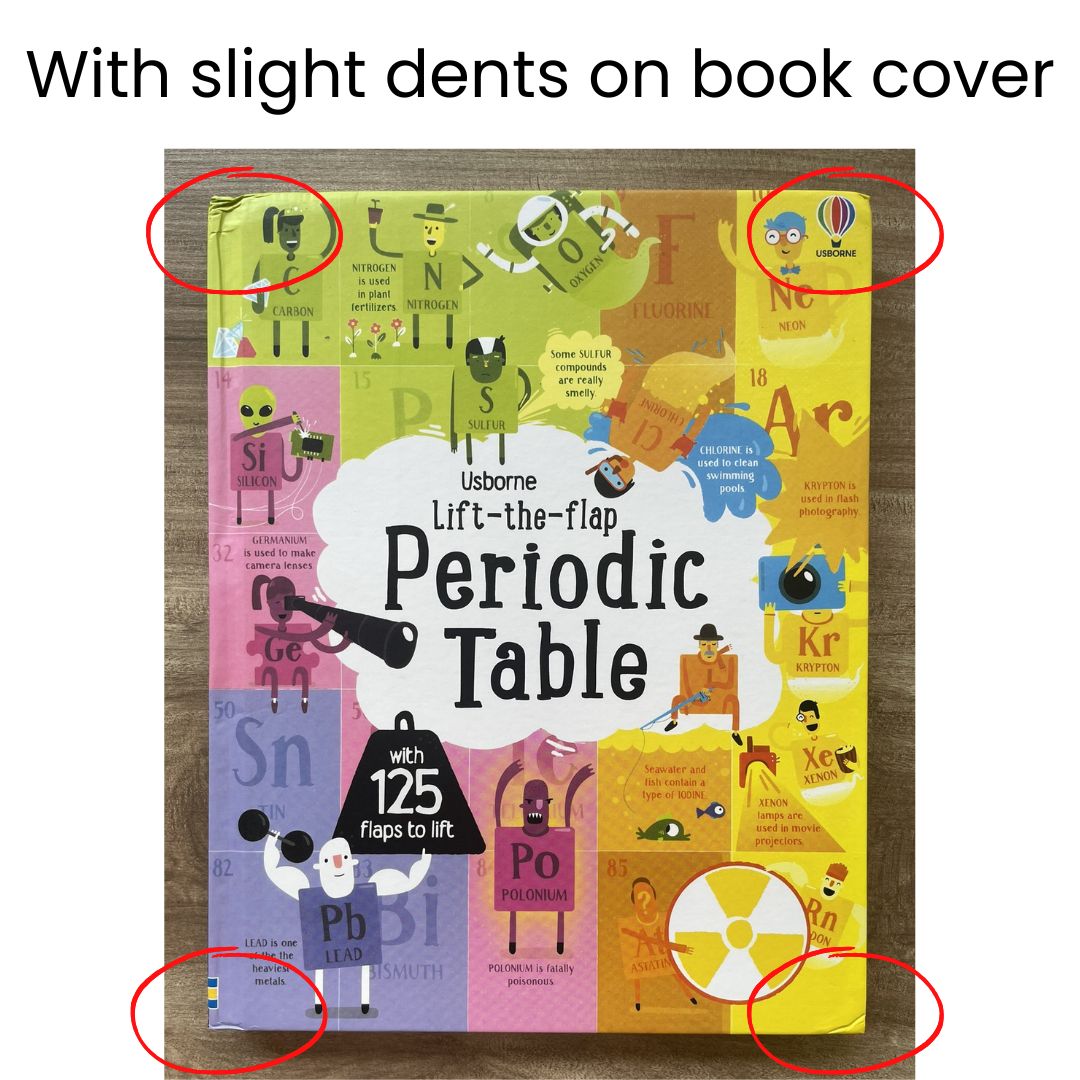 Usborne Lift-the-flap PERIODIC TABLE (brand new board book) - slight dents on book cover