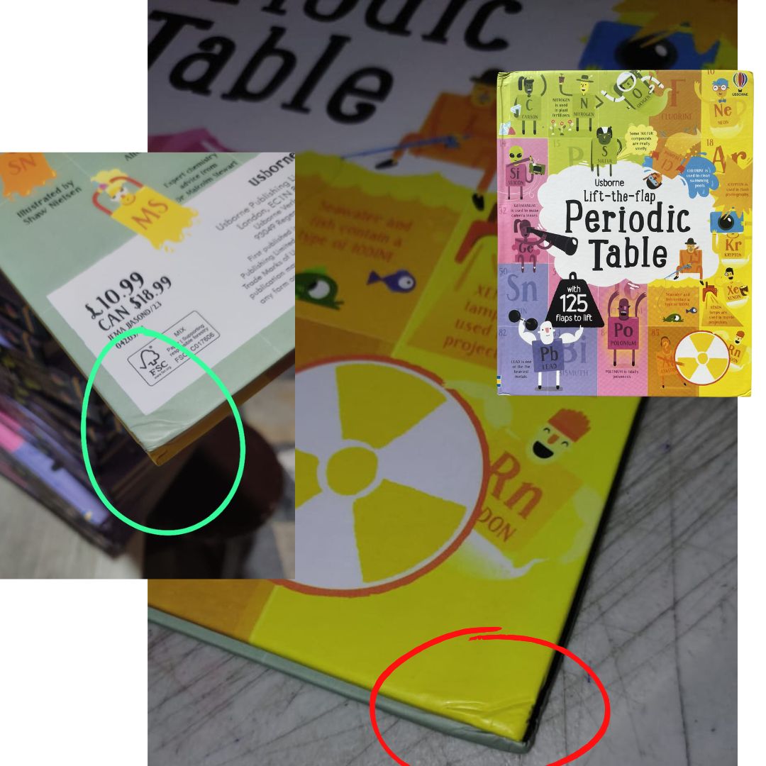 Usborne Lift-the-flap PERIODIC TABLE (brand new board book) - slight dents on book cover