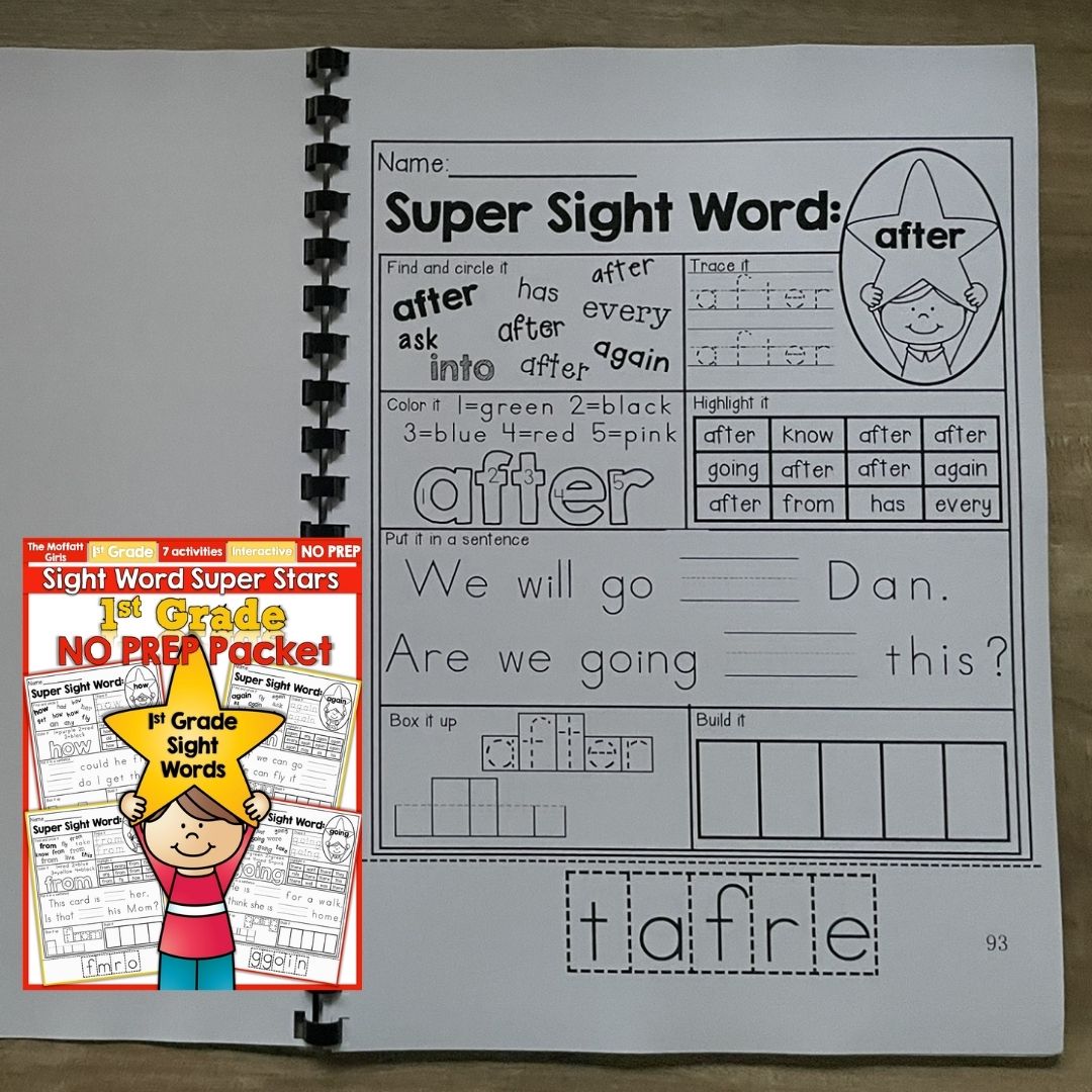 Sight Word Super Stars Reading Fluency Worksheet for Kids Pre-Primer to 3rd Grade (SINGLES)