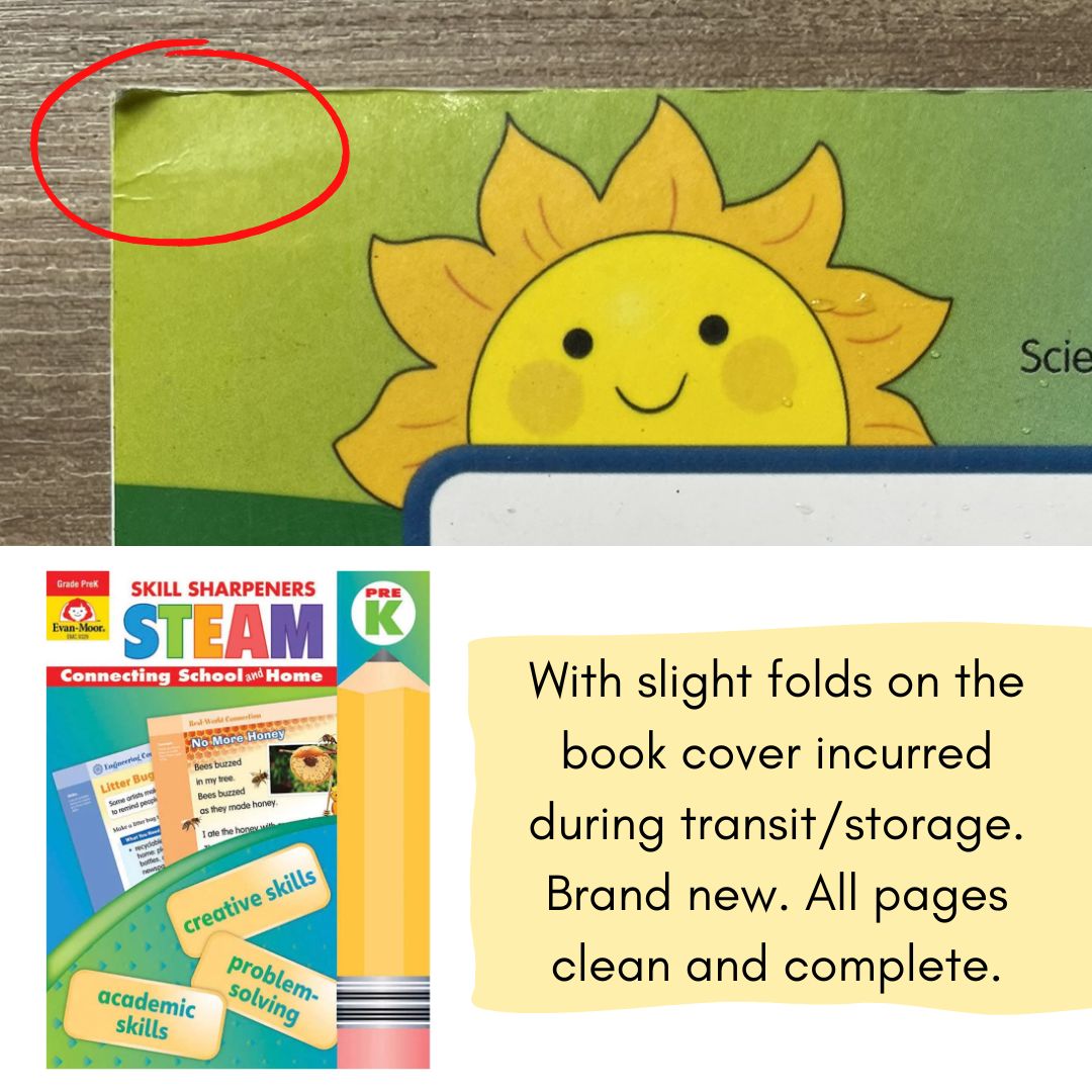 Evan Moor Skill Sharpener Workbook: STEAM (PRE-Kinder) brand new softcover, with SLIGHT FOLDS