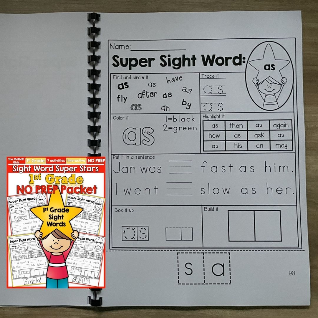 Sight Word Super Stars Reading Fluency Worksheet for Kids Pre-Primer to 3rd Grade (SINGLES)