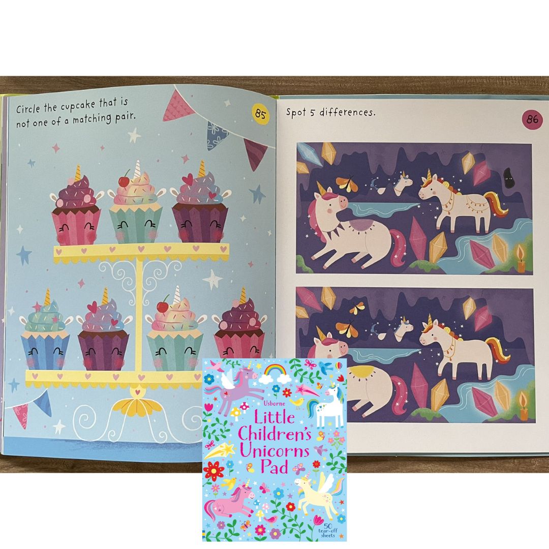 Usborne Little Children's TRAVEL / UNICORNS / PUZZLE Pad (SINGLES) Brand new softcover - with SLIGHT DENTS on book cover