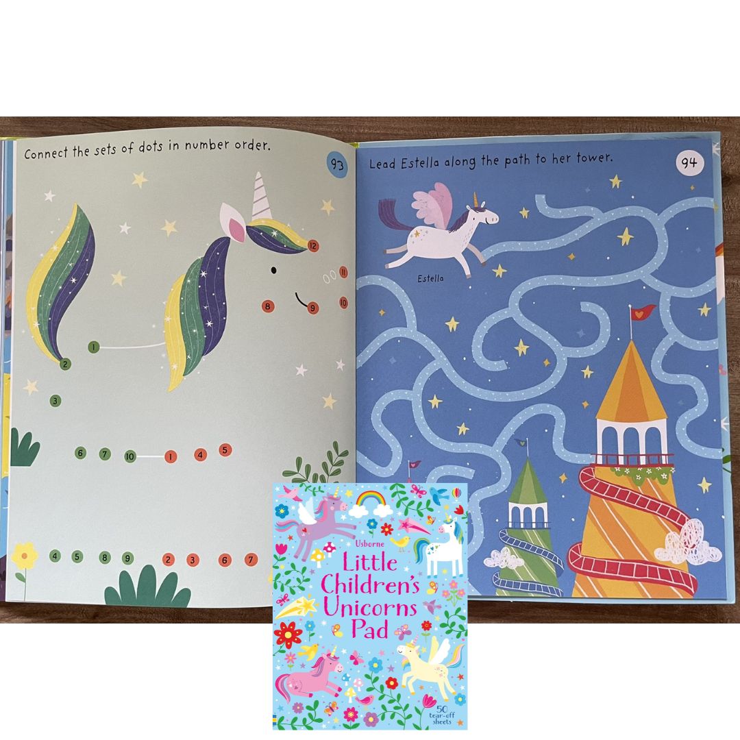 Usborne Little Children's TRAVEL / UNICORNS / PUZZLE Pad (SINGLES) Brand new softcover - with SLIGHT DENTS on book cover