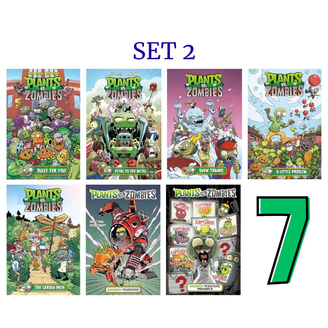 Plants vs. Zombies, COMICS (7 books) (Pls. Choose from SET 1 or 2) brand new hardcover, no box, with SLIGHT DENTS on book cover