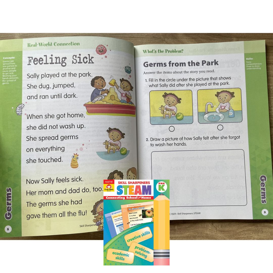 Evan Moor Skill Sharpener Workbook: STEAM (PRE-Kinder) brand new softcover, with SLIGHT FOLDS