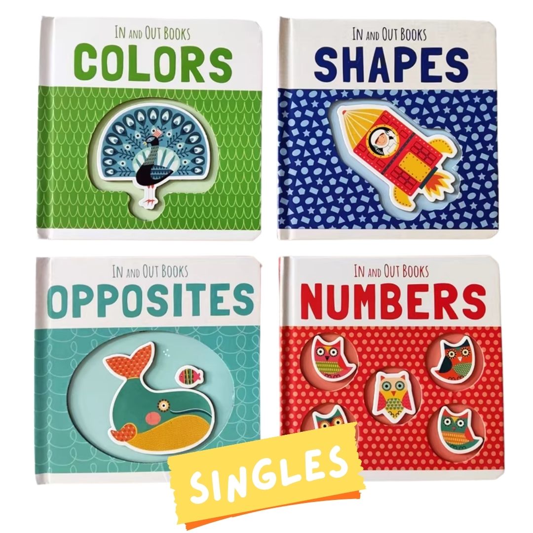 IN and OUT Board Books (SINGLES) Colors / Numbers / Opposites / Shapes (brand new, with SLIGHT DENTS on book cover)