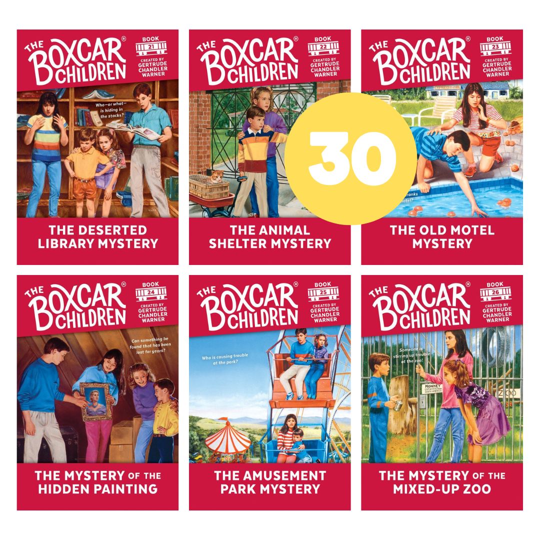 The Boxcar Children Mysteries #21-50 (30 books) brand new softcover, no box, with SLIGHT TEARS on the edges of the book covers