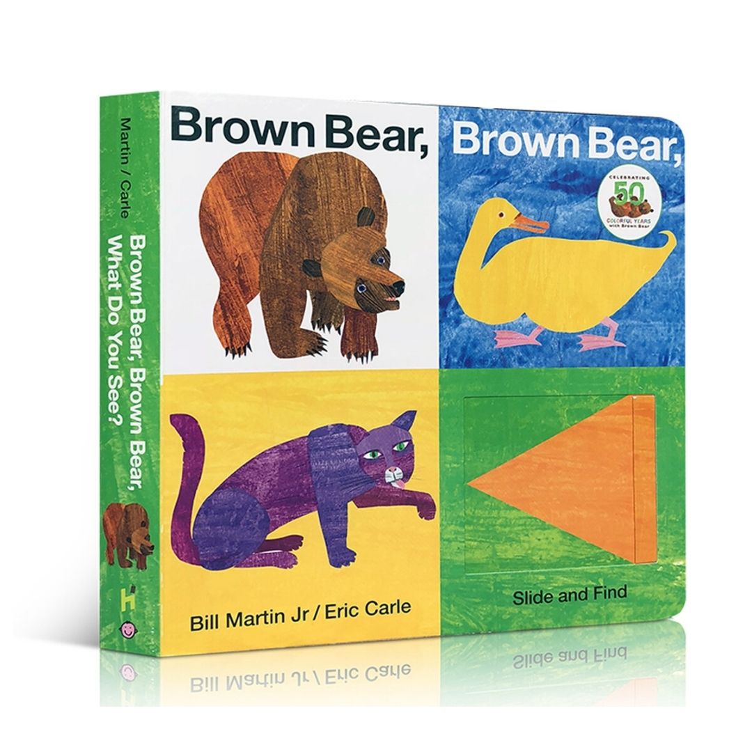 Brown Bear, Brown Bear, What Do You See? Slide and Find: An interactive board book (by Eric Carle) brand new, with SLIGHT DENTS on book cover