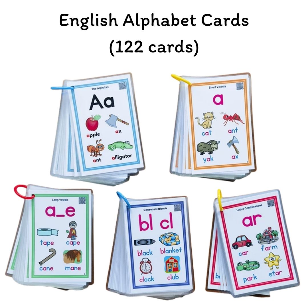 Phonics and English Alphabet Cards / Flashcards Set · Word Pronunciation · Audio Point-Reading · Teaching Aid (122 cards, 4-Inch Laminated Cards · Size: 8 × 11 cm)