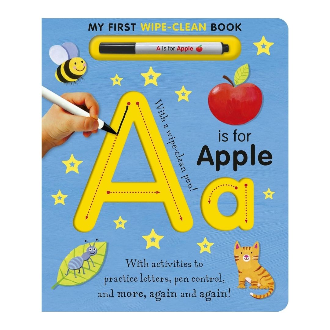 A is for Apple Wipe-Clean: My First Wipe-Clean Book with 1 free erasable black pen (brand new board book, SLIGHT DENTS book cover)