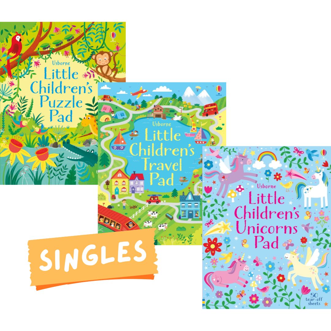 Usborne Little Children's TRAVEL / UNICORNS / PUZZLE Pad (SINGLES) Brand new softcover - with SLIGHT DENTS on book cover