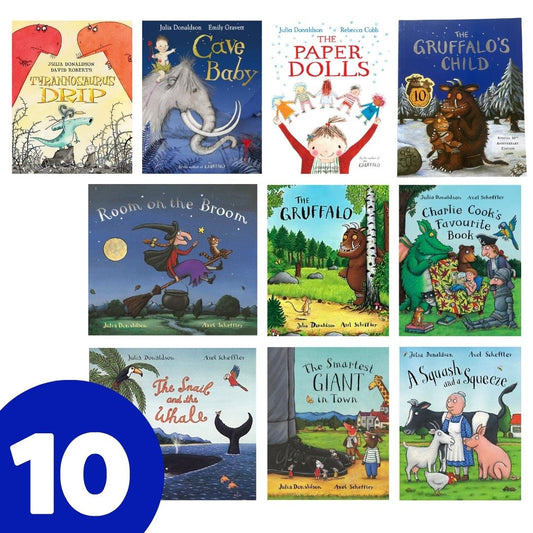 Julia Donaldson Set of 10 Books (NO BOX - Brand new softcover - sold as set of 10 books) - Gruffalo, Room on the Broom, Charlie Cook, Smartest Giant in Town, A Squash and a Squeeze