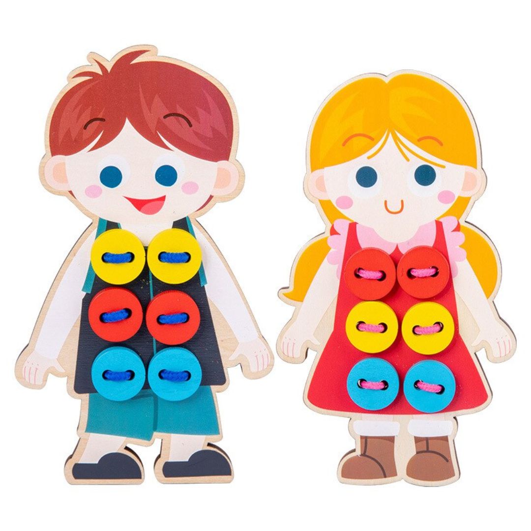 Montessori Early Education Wear Buttons (Singles) - Boy (brand new wooden educational toy boxed set, box with dents and folds)