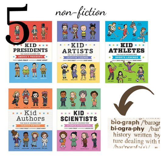 TRUE TALES OF CHILDHOOD series 5 books (brand new hardcover, no box, slight dents on book cover) - KID ARTISTS / ATHLETES / AUTHORS / PRESIDENTS / SCIENTISTS