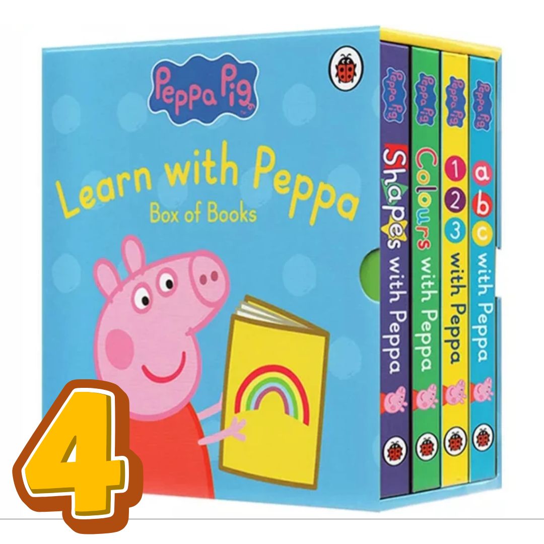 PEPPA PIG: LEARN WITH PEPPA Box Of Books (4 books) Boxset (BOX with SLIGHT DENTS, books no damage)