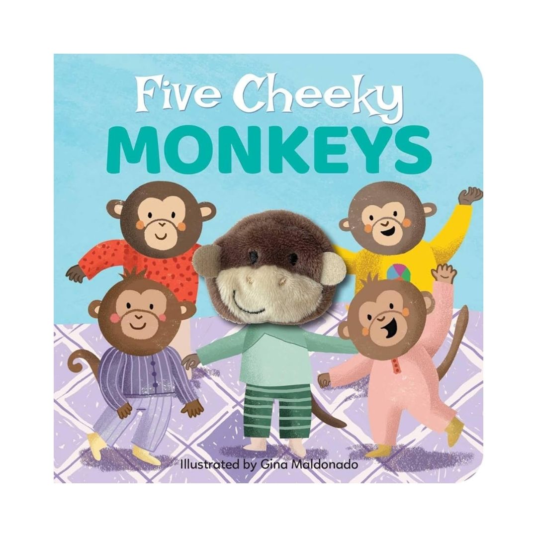 Five Cheeky Monkeys: Nursery Rhyme Finger Puppet Board Book (brand new, with SLIGHT DENTS on book cover)